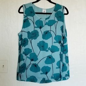 CAbi Blue Poppy Keyhole Sleeveless Blouse #3268